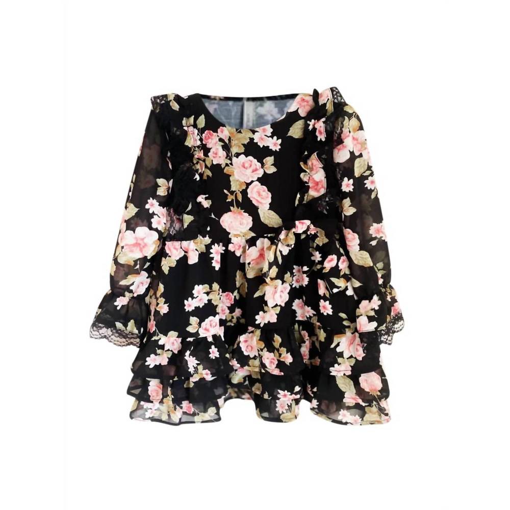 NEW ARITI KAZIRIS little girl's floral chiffon dress in black